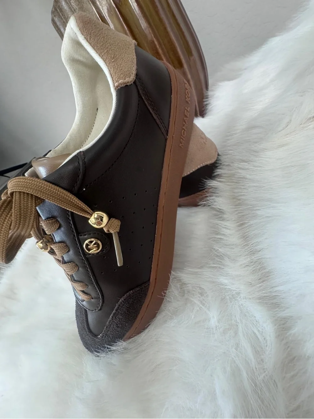 Michael Kors Brown and Tan Leather Low-Top Sneakers
